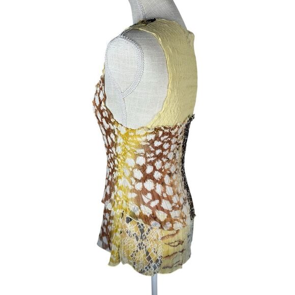 Alberto Makali Y2K Yellow Leopard Print Crinkle Tank Top - Picture 2 of 5